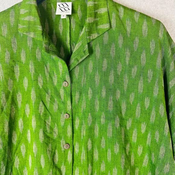 M Square by Neetu Malik Womans Sz 3 Blouse Green Top Art Lagenlook Cotton - Picture 4 of 11